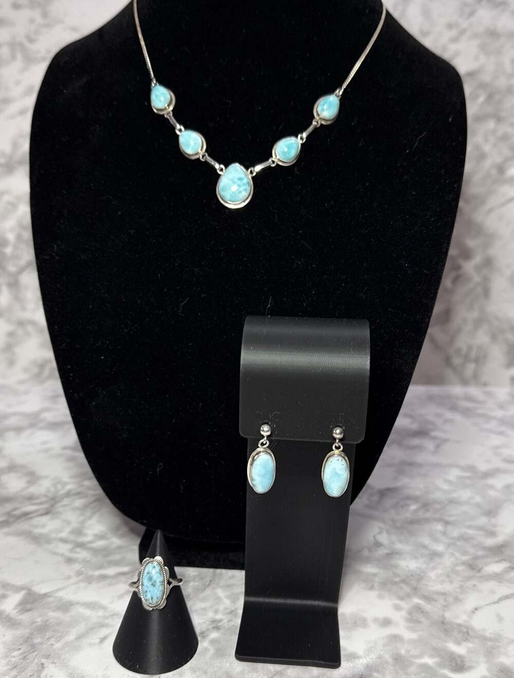 Vintage Sterling Silver Larimar Jewelry Set